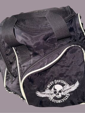 Harley Davidson Single Ball Bowling Ball Tote Bag 11 x 11 x 11 Black & White